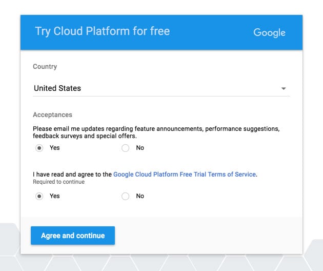 Accept the Google Cloud Platform Terms of Service