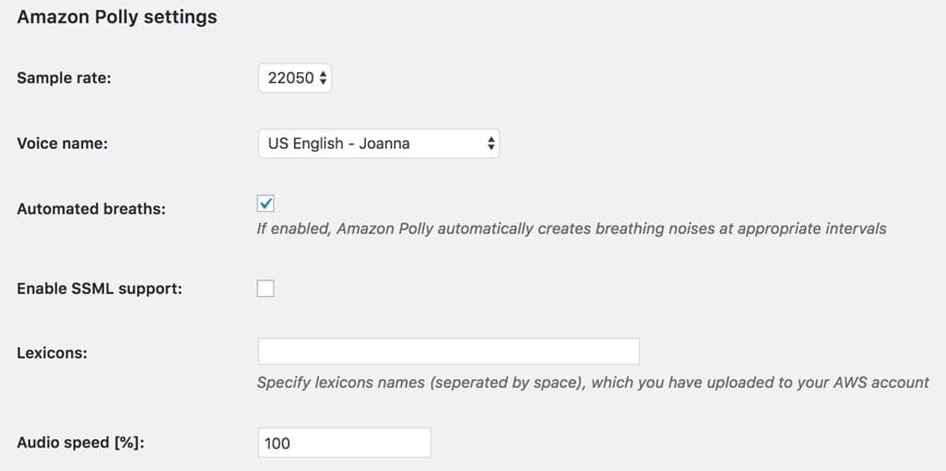 Amazon Polly for WordPress Settings