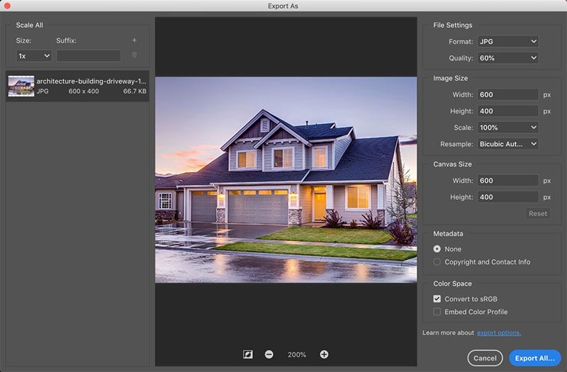 Compress and export images from Photoshop